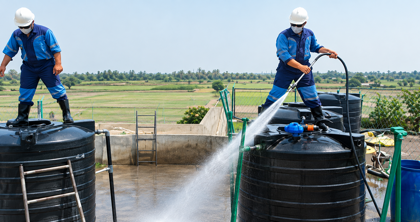 Water tank cleaning and sanitization